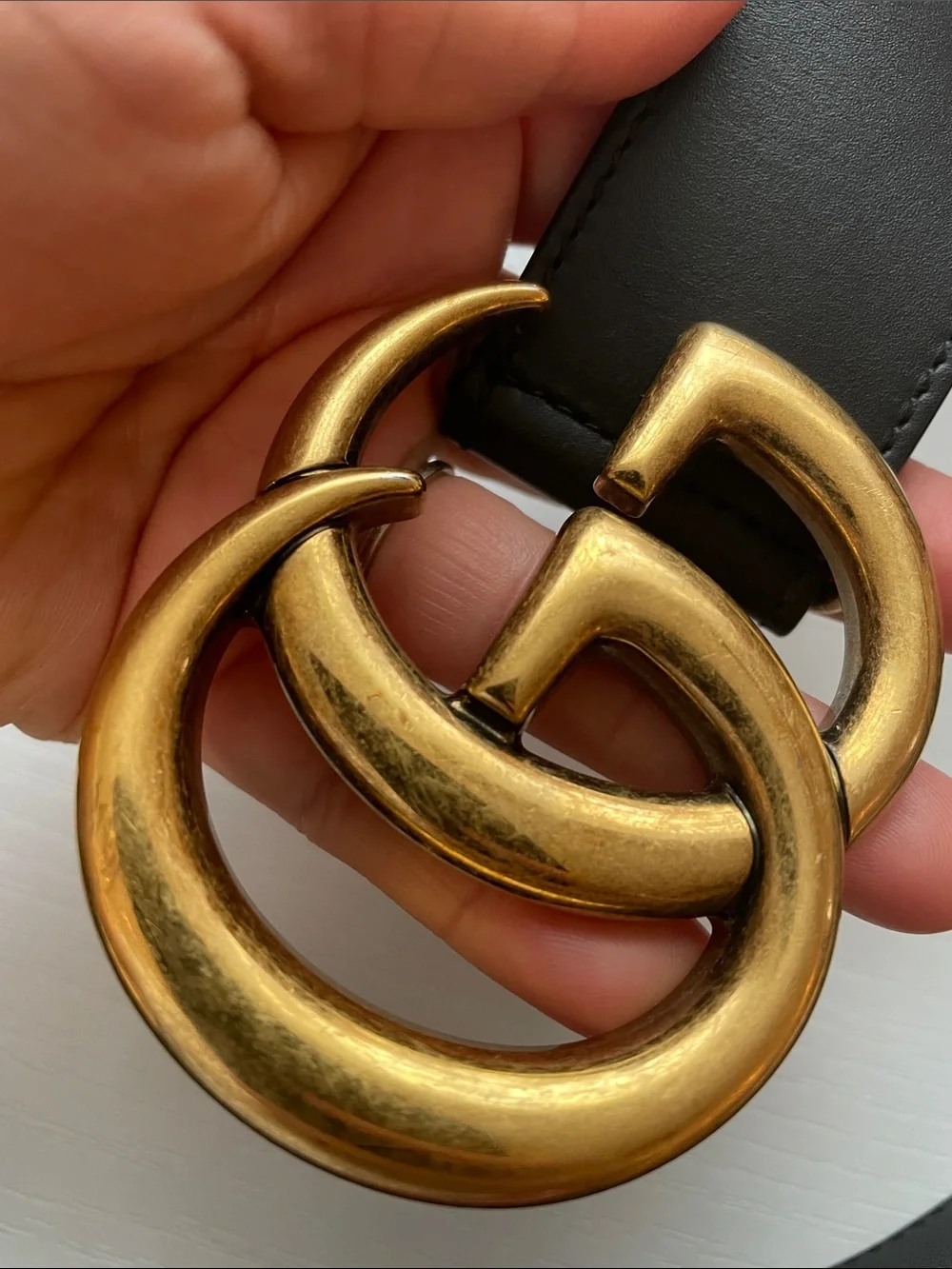 Authentic Gucci Marmont Black Leather Belt w Antique Gold Interlocking GG Buckle - Picture 4 of 9